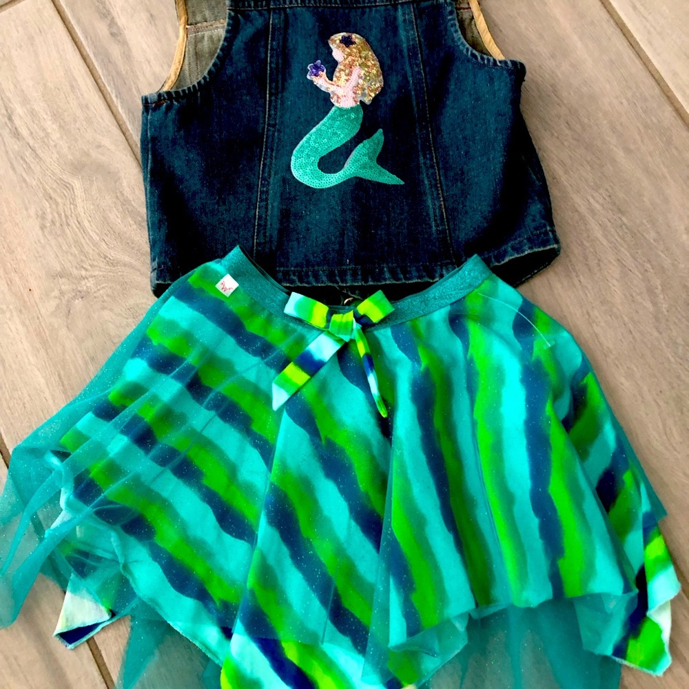 Mermaid Denim Vest and sparkly skirt set.